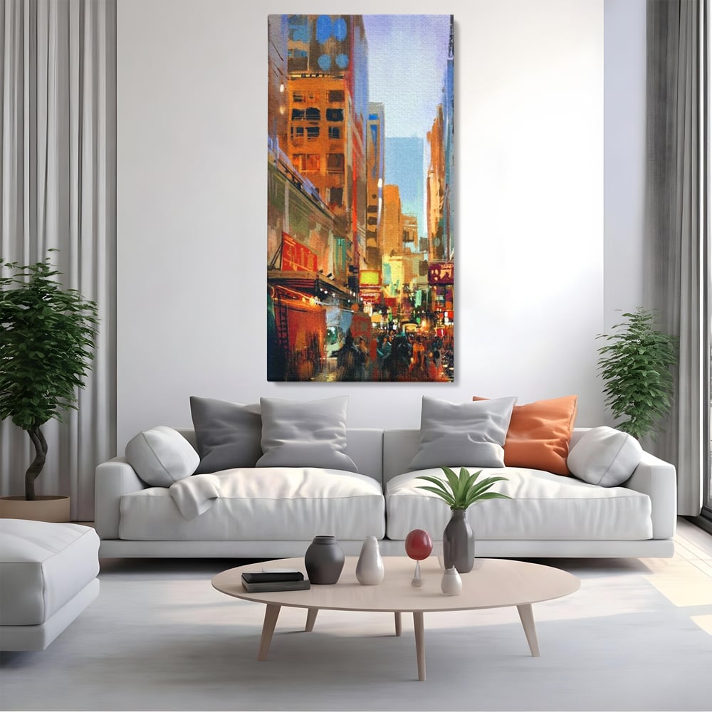 Tablou canvas cu pictura urbana cu strada din new york, fara rama, pe sasiu de lemn, pe perete intr-un living